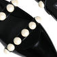 Dolce & Gabbana Black Leather Pearls Slides Sandals Shoes