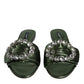 Dolce & Gabbana Metallic Green Crystal Leather Flats Sandals Shoes