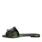 Dolce & Gabbana Metallic Green Crystal Leather Flats Sandals Shoes