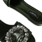 Dolce & Gabbana Metallic Green Crystal Leather Flats Sandals Shoes