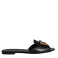 Dolce & Gabbana Black DG Amore Leather Slip On Flats Shoes