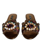 Dolce & Gabbana Multicolor Jacquard Embellished Slides Flats Shoes