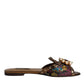 Dolce & Gabbana Multicolor Jacquard Embellished Slides Flats Shoes