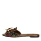 Dolce & Gabbana Multicolor Jacquard Embellished Slides Flats Shoes