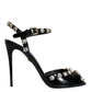 Dolce & Gabbana Black Leather Crystal Ankle Strap Sandals Shoes