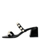 Dolce & Gabbana Black Leather Pearls Slides Sandals Shoes