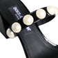 Dolce & Gabbana Black Leather Pearls Slides Sandals Shoes