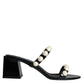 Dolce & Gabbana Black Leather Pearls Slides Sandals Shoes