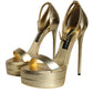 Dolce & Gabbana Gold Leather Platform Keira Sandals Shoes