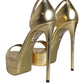 Dolce & Gabbana Gold Leather Platform Keira Sandals Shoes