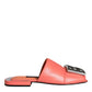 Dolce & Gabbana Pink Salmon Leather Flat Slides Sandals Shoes