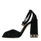 Dolce & Gabbana Black Crystal Ankle Strap Sandals Shoes