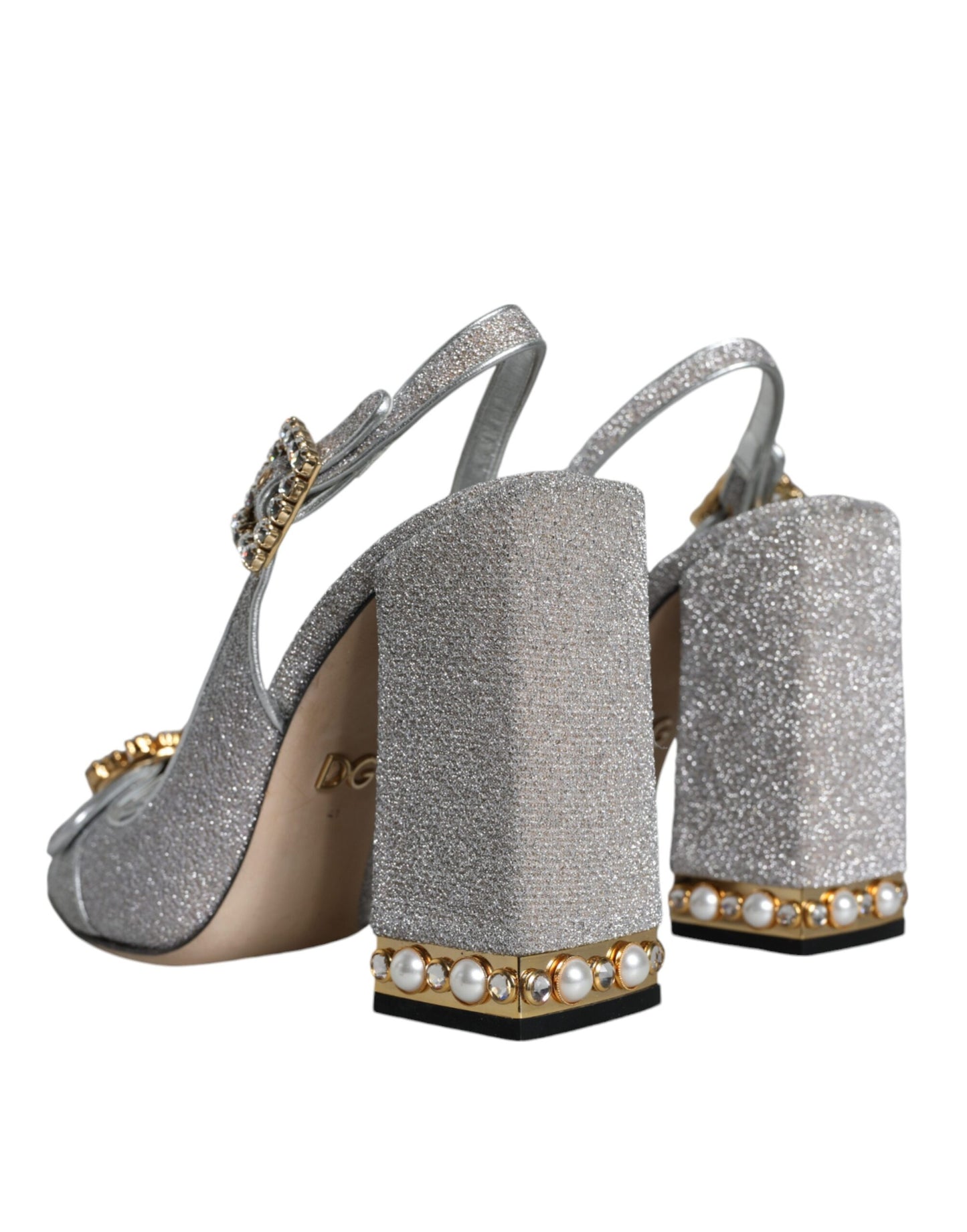 Dolce & Gabbana Silver Crystal Slingback Heels Sandals Shoes