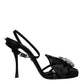 Dolce & Gabbana Black Crystal Ankle Strap Sandals Shoes