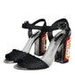 Dolce & Gabbana Black Silver Rafia Light Up Heels Sandals Shoes