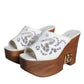 Dolce & Gabbana White Leather Wood Mules Wedge Slides Shoes