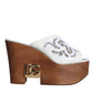 Dolce & Gabbana White Leather Wood Mules Wedge Slides Shoes