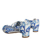 Dolce & Gabbana White Blue Majolica Print Ankle Strap Sandals Shoes