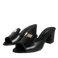 Dolce & Gabbana Black Logo Plaque Leather Heels Sandals Shoes