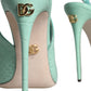 Dolce & Gabbana Mint Green Leather Heels Slingback Pumps Shoes