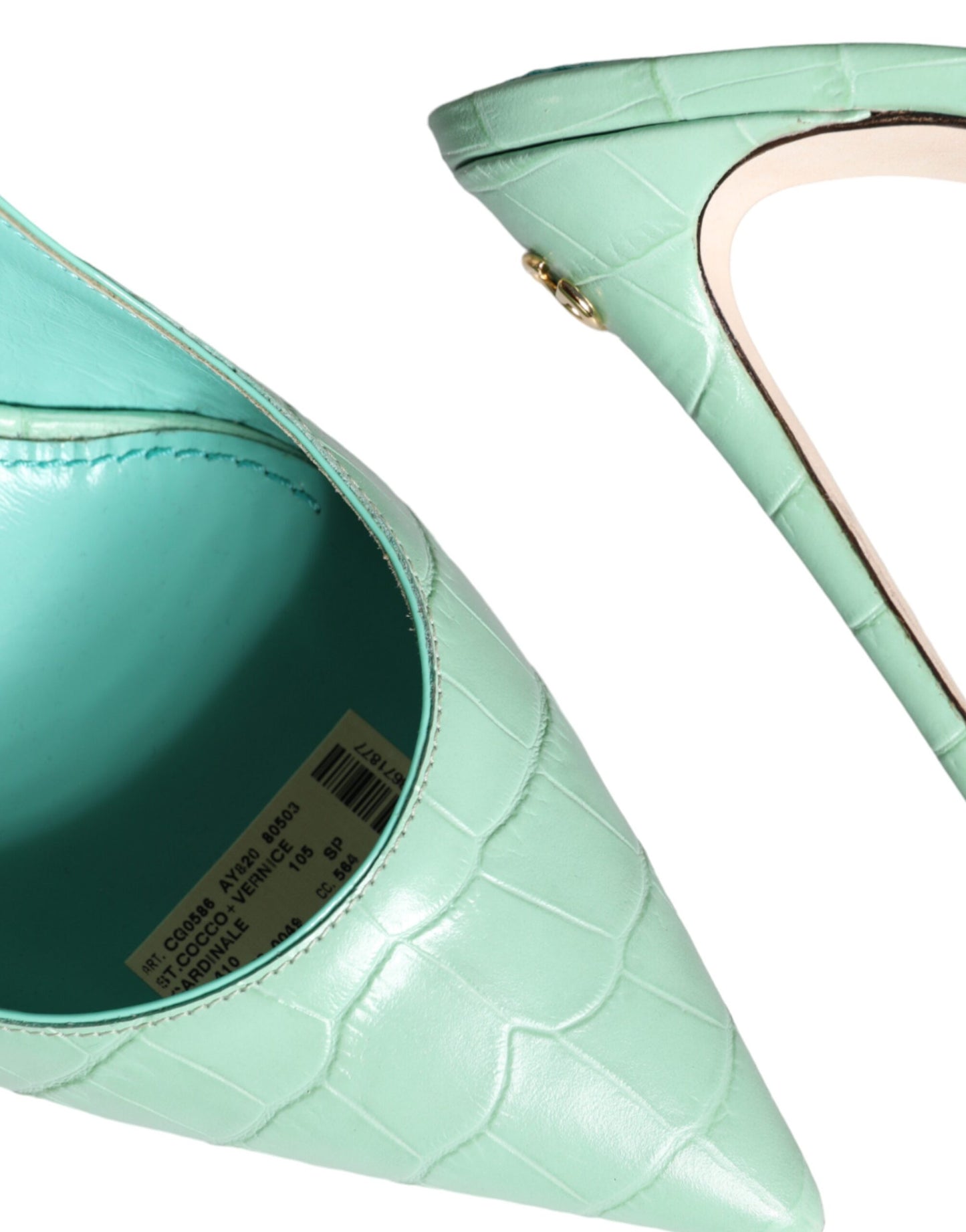 Dolce & Gabbana Mint Green Leather Heels Slingback Pumps Shoes