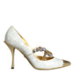 Dolce & Gabbana White Mary Jane Crystal Bow Pearl Pumps Shoes