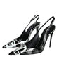 Dolce & Gabbana Black Graffiti Leather Slingback Heels Pumps Shoes