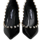 Dolce & Gabbana Black Crystals Leather High Heels Pumps Shoes