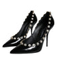 Dolce & Gabbana Black Crystals Leather High Heels Pumps Shoes