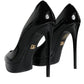 Dolce & Gabbana Black Leather Platform Heels Pumps Shoes