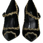 Dolce & Gabbana Black Mary Janes Velvet Gold Pumps Shoes