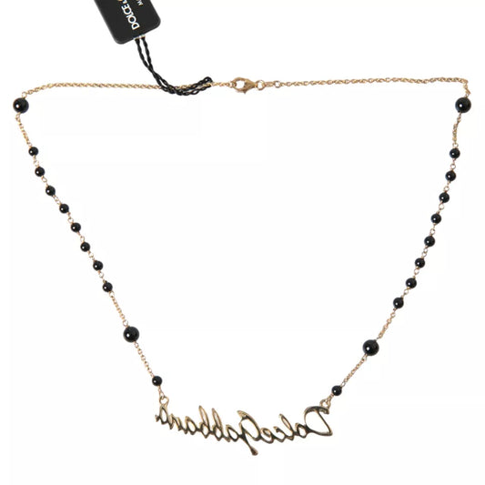 Dolce & Gabbana Gold Sterling Silver 925 Black Beaded Rosary Chain Necklace