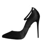 Dolce & Gabbana Black Satin Ankle Strap Heels Pumps Shoes