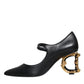 Dolce & Gabbana Black Leather Logo Heels Mary Janes Pumps Shoes