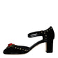 Dolce & Gabbana Black Velvet Roses Ankle Strap Pumps Shoes