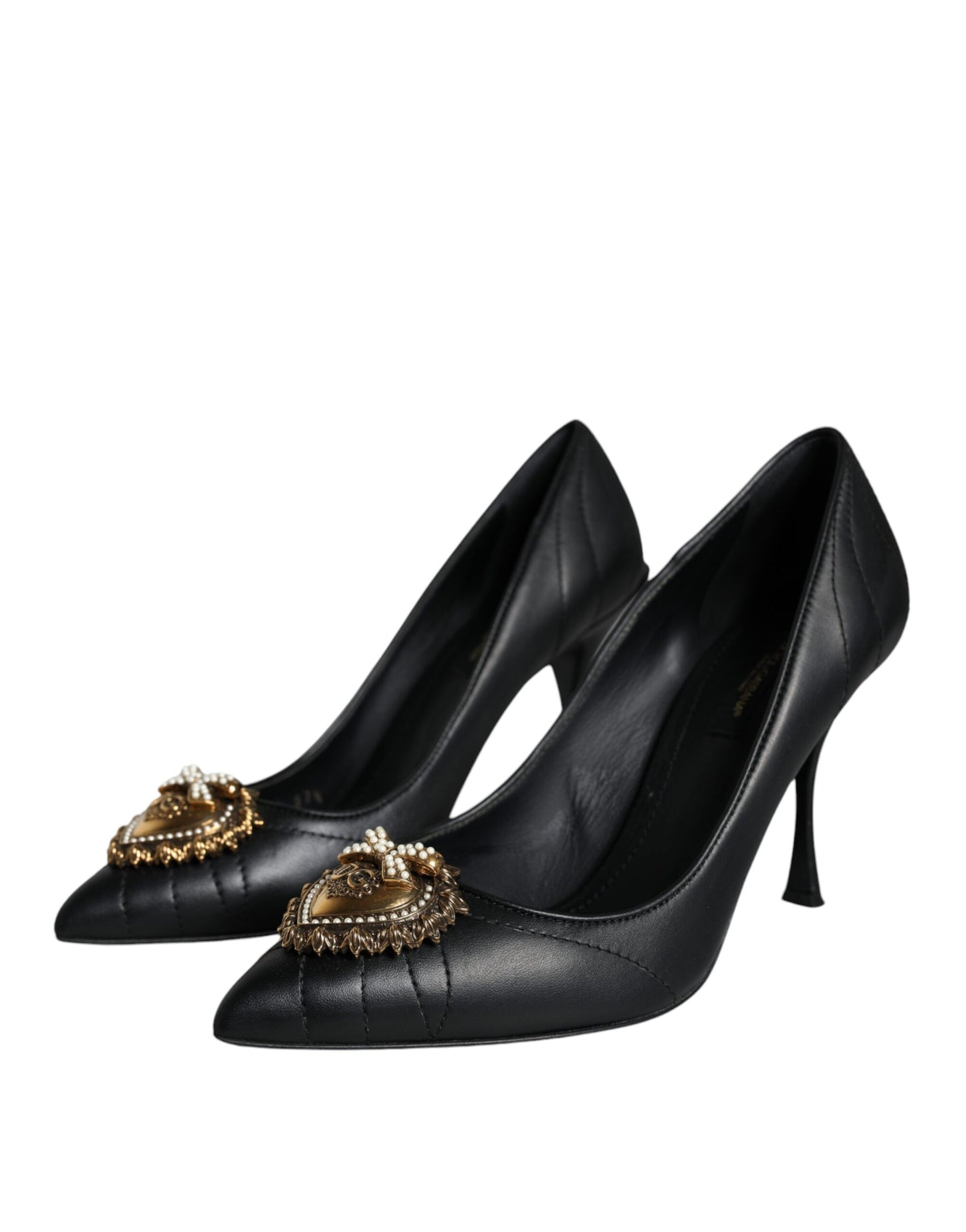 Dolce & Gabbana Black Leather Heart DEVOTION Pumps Shoes