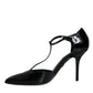 Dolce & Gabbana Black Patent Leather T-strap Heels Pumps Shoes