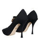 Dolce & Gabbana Black Mary Jane Jersey Crystal Pumps Shoes