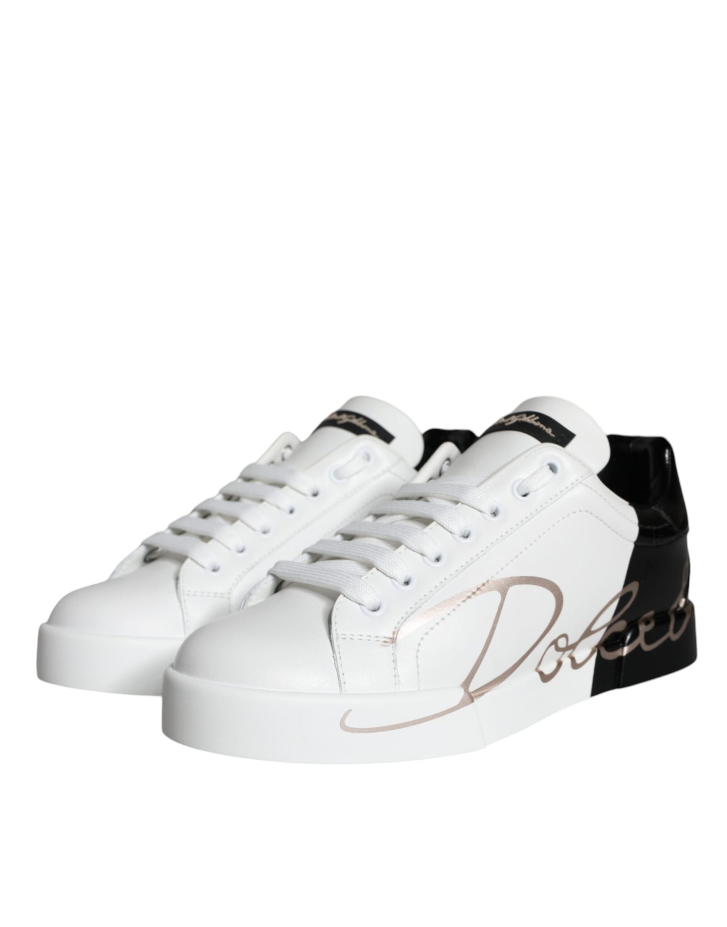 Dolce & Gabbana White Black Portofino Low Top Sneakers Shoes