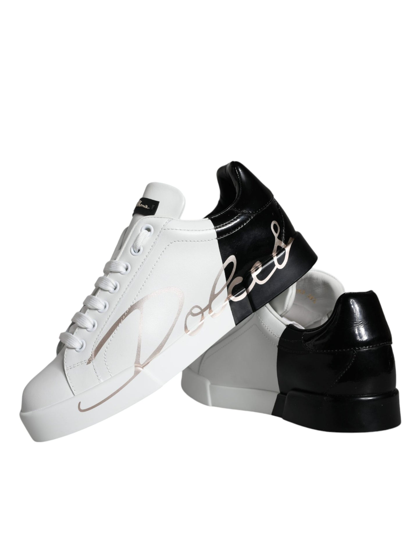 Dolce & Gabbana White Black Portofino Low Top Sneakers Shoes