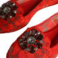 Dolce & Gabbana Red Lace Crystal Ballet Flats Loafers Shoes