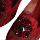 Dolce & Gabbana Red Lace Crystal Ballet Flats Loafers Shoes