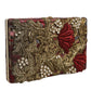 Dolce & Gabbana Maroon Gold Floral Jacquard Gold Frame Clutch Evening Purse Bag