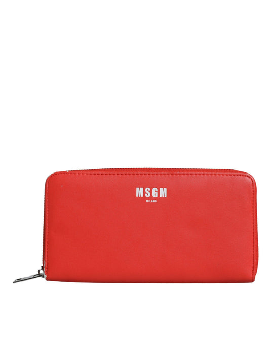 MSGM Red Leather Continental Zip Around Card Holder Bifold Clutch Wallet