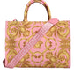 Versace Pink Printed Large Fabric Leather Shopping Tote Bag