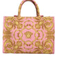 Versace Pink Printed Large Fabric Leather Shopping Tote Bag