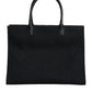 Versace Black Top Handle Canvas Leather Logo Shopping Tote Bag