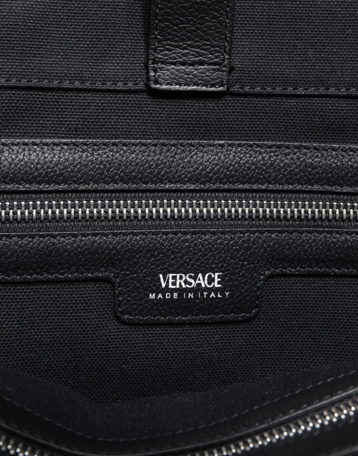 Versace Black Top Handle Canvas Leather Logo Shopping Tote Bag