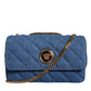 Versace Blue Quilted Denim Leather Crossbody Shoulder Bag