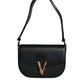 Versace Black Grainy Calf Leather Logo Crossbody Shoulder Bag